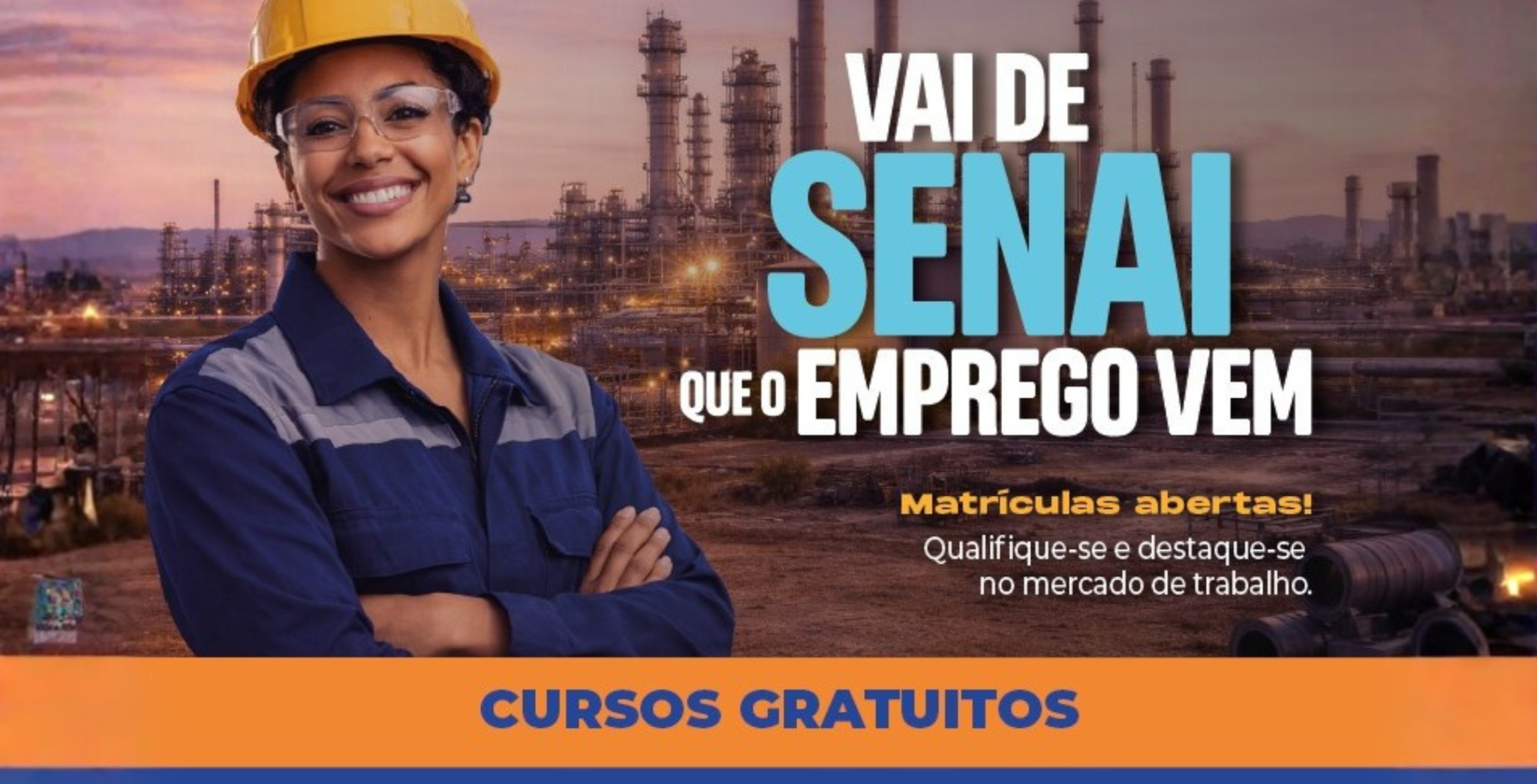 Cartaz com os cursos com inscrições abertas.